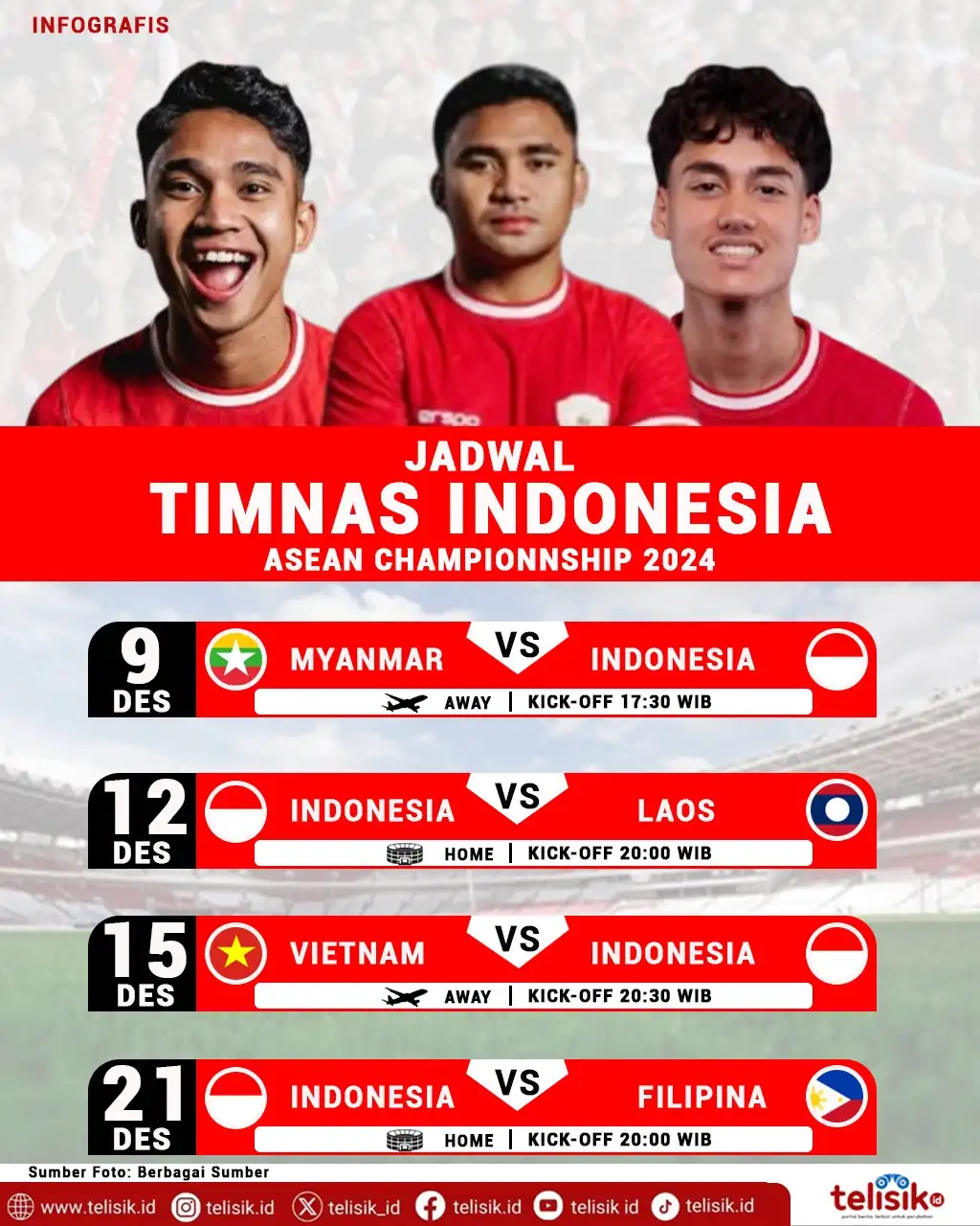 Infografis Jadwal Timnas Indonesia di Piala AFF 2024 telisik.id