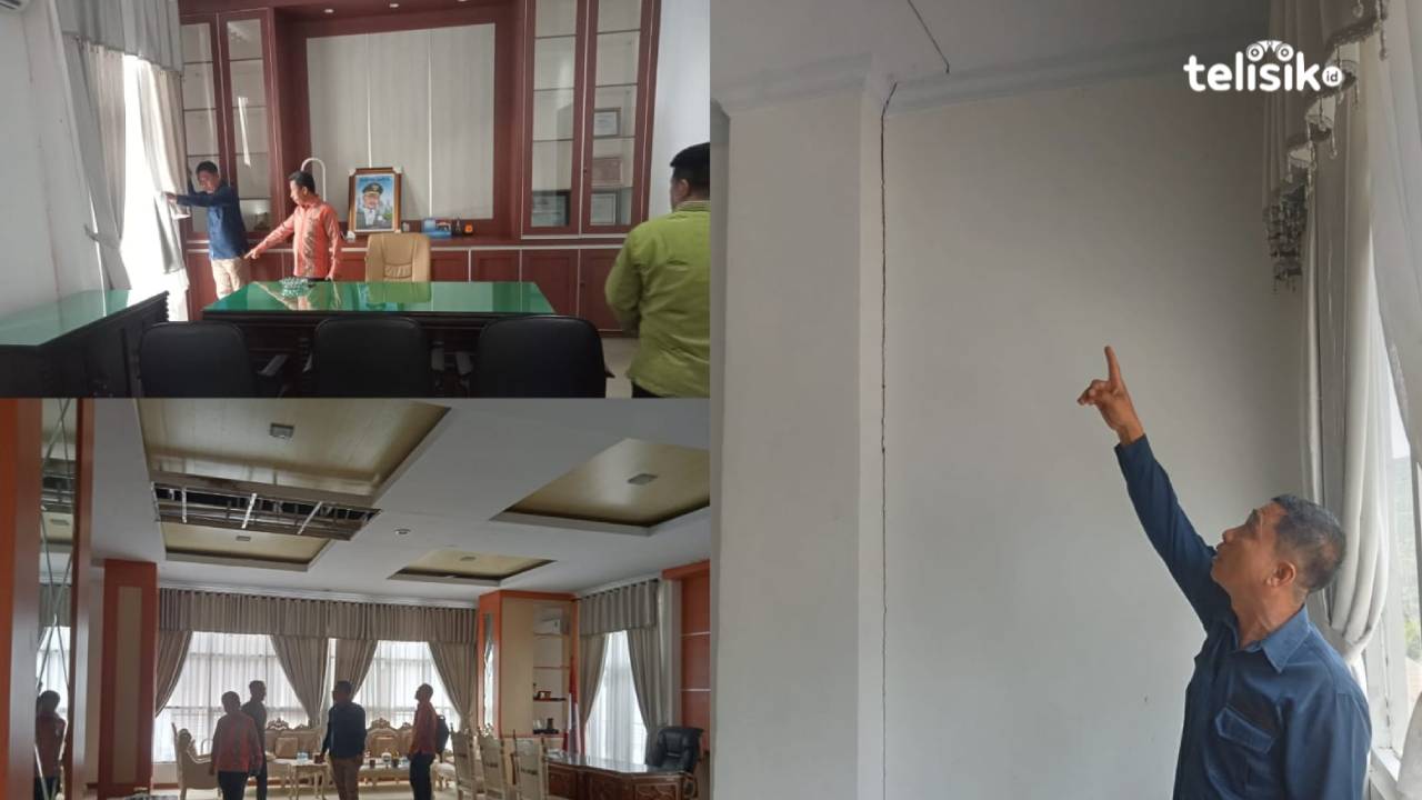 Bangunan Kantor Bupati Kolaka Timur Retak Akibat Gempa