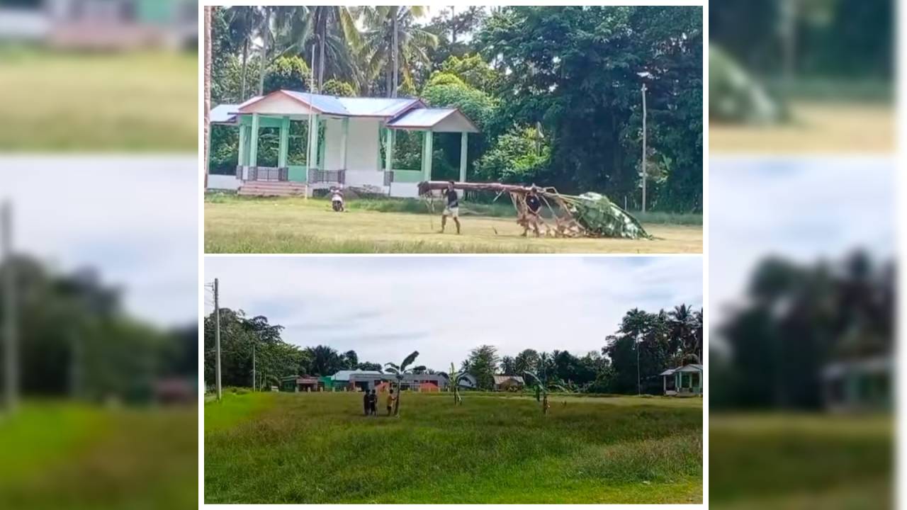 Pemuda Kolaka Utara Tanam Pohon Pisang di Tengah Lapangan, Diduga Kecewa Tak Diberi Biaya Pembersihan