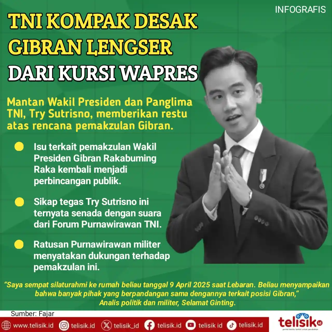 Infografis: TNI Kompak Desak Gibran Lengser dari Kursi Wapres