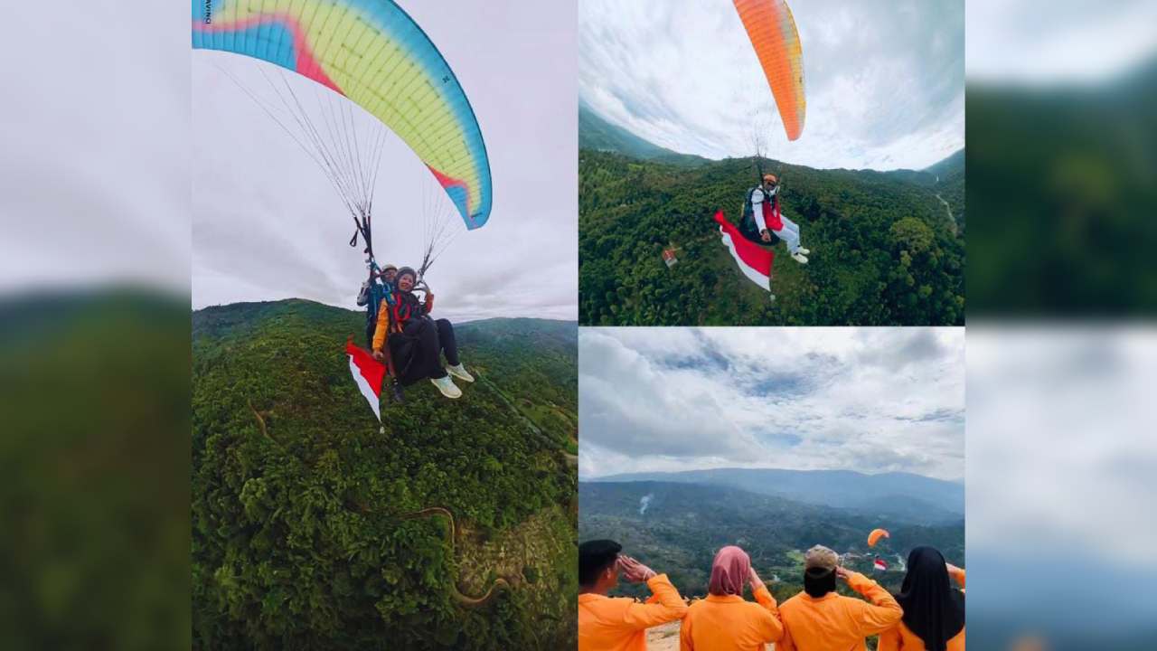 Familiarization Trip Desa Wisata Sani-sani Kolaka, Mahasiswa KKN UHO dan TNI AU Kompak Kibarkan Merah Putih di Puncak