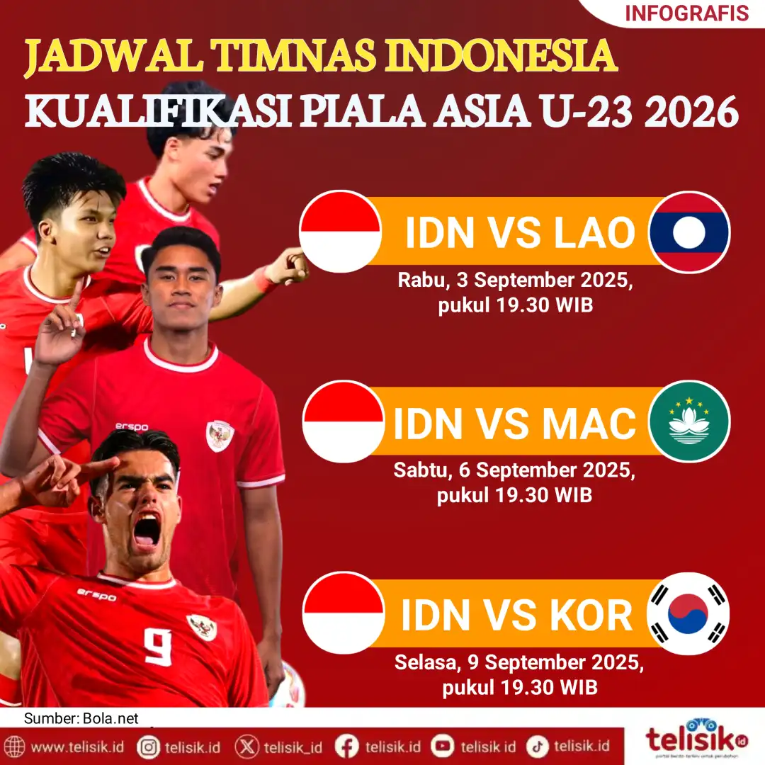 Infografis: Jadwal Pertandingan Timnas Indonesia di Kualifikasi Piala Asia U-23 2026