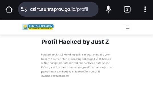 Website Pemprov Sultra Diretas, Hacker Sindir Gaji DPR dan Honorer