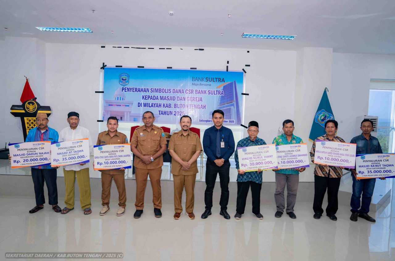 Bank Sultra Guyur Bantuan CSR untuk Masjid dan Gereja di Buton Tengah