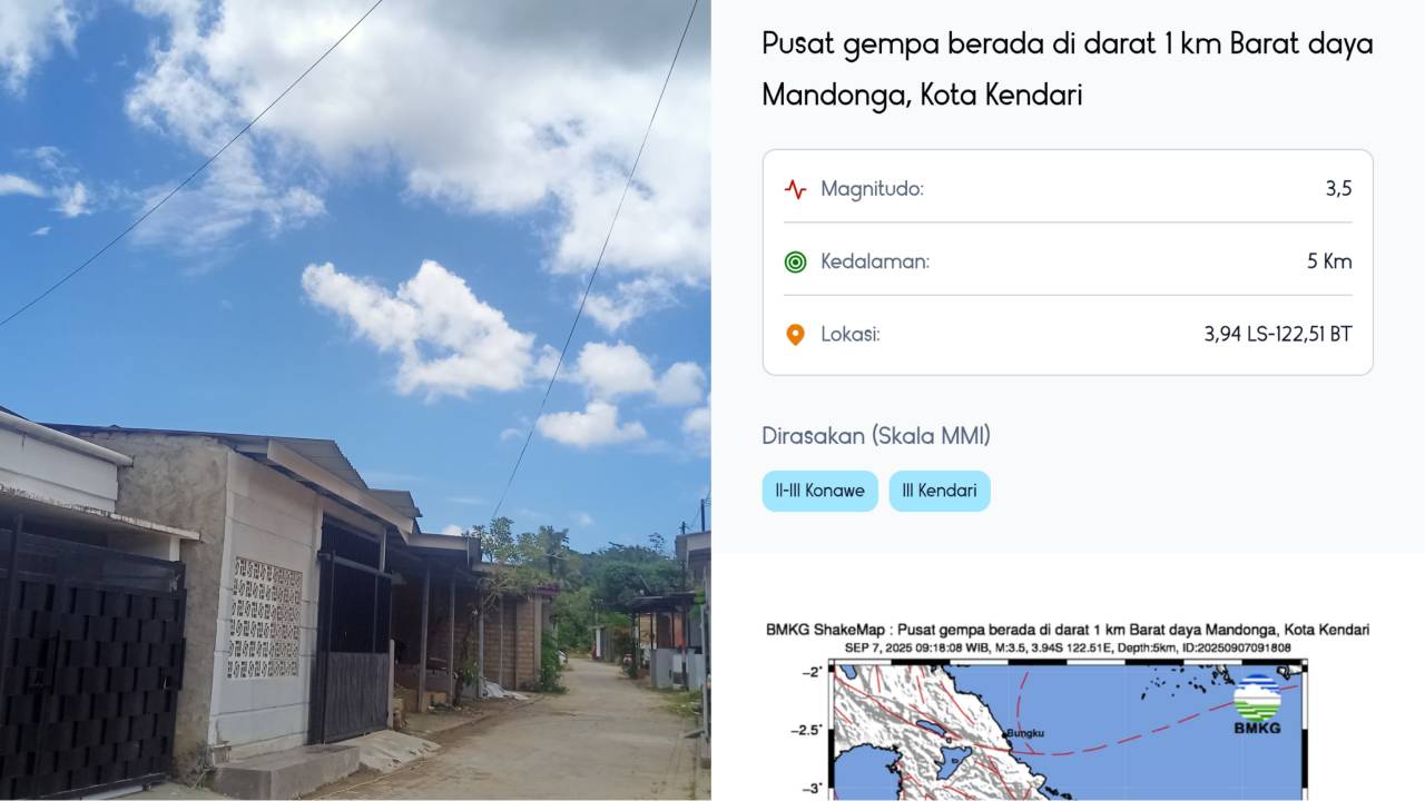 Gempa Magnitudo 3,5 Guncang Kendari, Getaran Terasa di Konawe