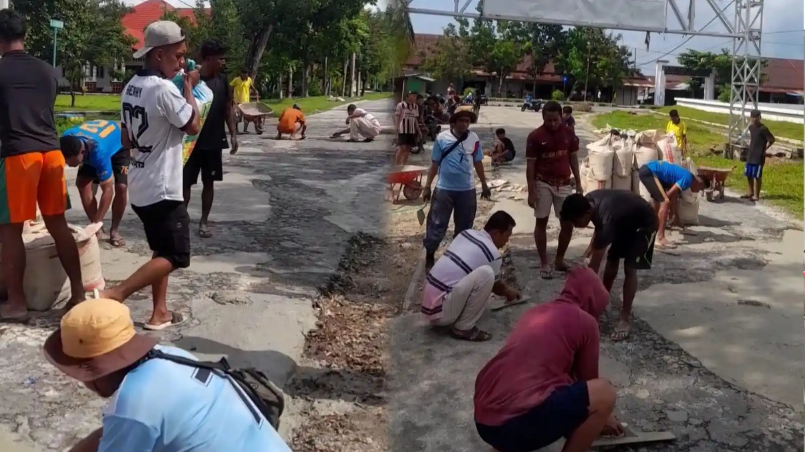 Pemuda Wawotimu Wakatobi Sulam Jalan Poros Berlubang di Pasar Central Usuku Menuju Kahianga