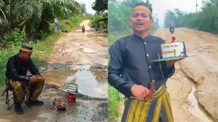 Pakai Baju Adat dan Bawa Kue Ulang Tahun, Warga di Lalembuu Konawe Selatan Sindir Pemprov Sulawesi Tenggara Gegara Jalan Rusak