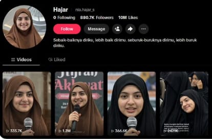 Ustadzah Hajar AI Viral di TikTok, Pengikut Tembus Hampir 1 Juta