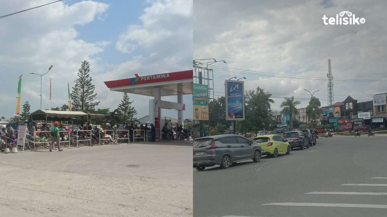 Antrean Kendaraan Mengisi Pertalite di SPBU Kendari Mengular hingga Ratusan Meter